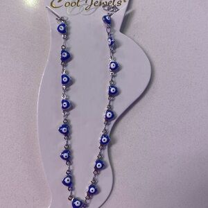 Evil eye heart adjustable anklet ankle bracelet  Silvertone and blue NWT